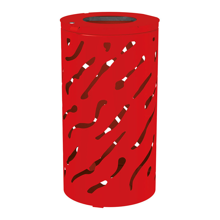 Procity Venice Round Litter Bin (No Cover / Without Internal Bucket / Galvanised & Powder Coated Traffic Red RAL 3020)