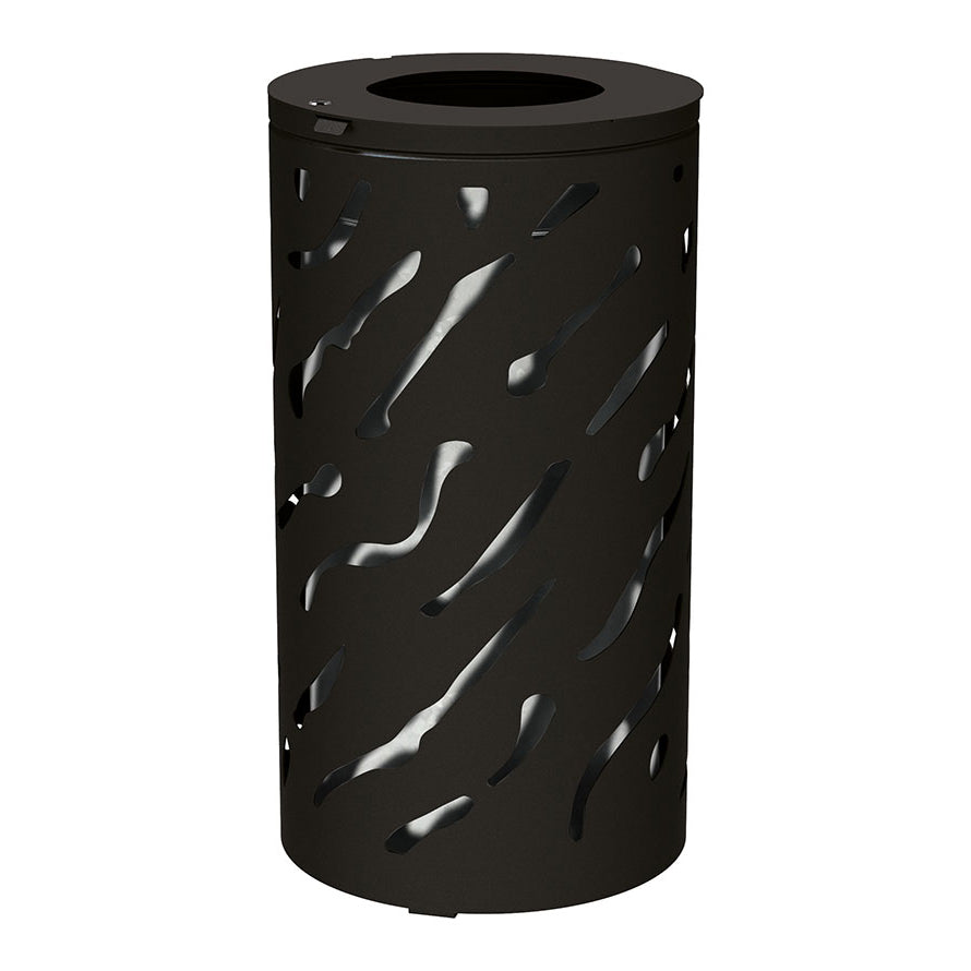 Procity Venice Round Litter Bin (No Cover / With Internal Galvanised Bucket / Galvanised & Powder Coated Jet Black RAL 9005)