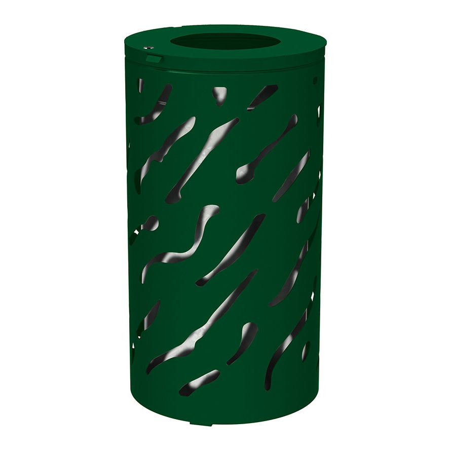 Procity Venice Round Litter Bin (No Cover / With Internal Galvanised Bucket / Galvanised & Powder Coated Moss Green RAL 6005)