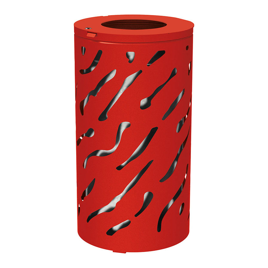 Procity Venice Round Litter Bin (No Cover / With Internal Galvanised Bucket / Galvanised & Powder Coated Traffic Red RAL 3020)