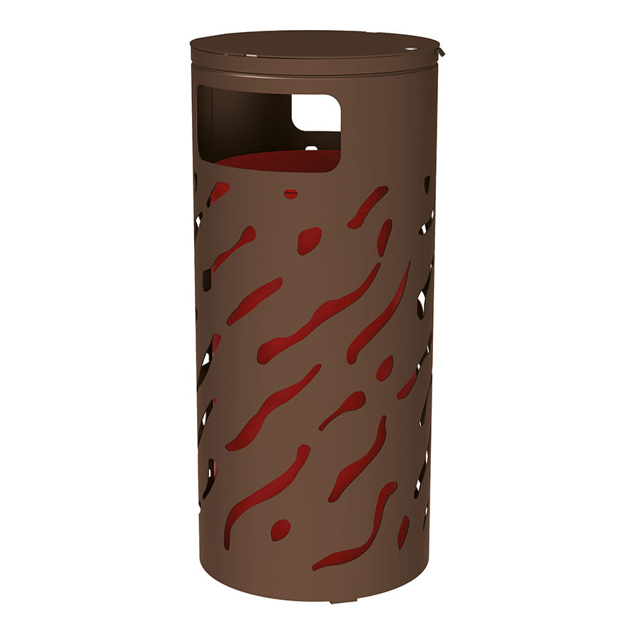 Procity Venice Round Litter Bin (Cover / With Internal Painted Galvanised Bucket / Galvanised & Powder Coated Chocolate Brown RAL 8017)