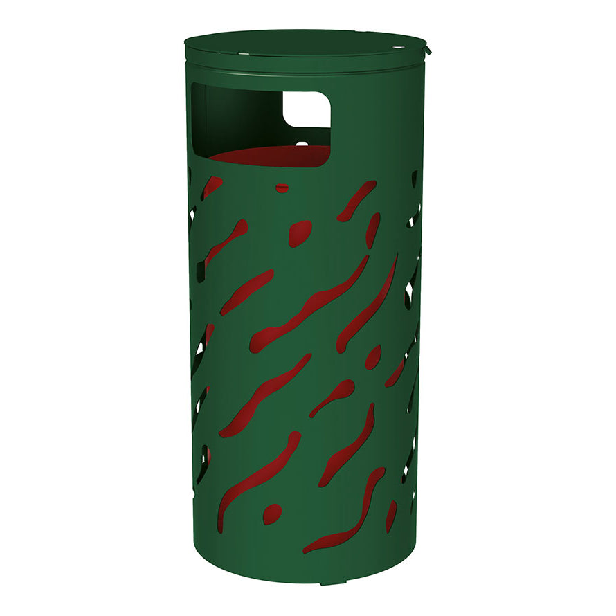 Procity Venice Round Litter Bin (Cover / With Internal Painted Galvanised Bucket / Galvanised & Powder Coated Moss Green RAL 6005)