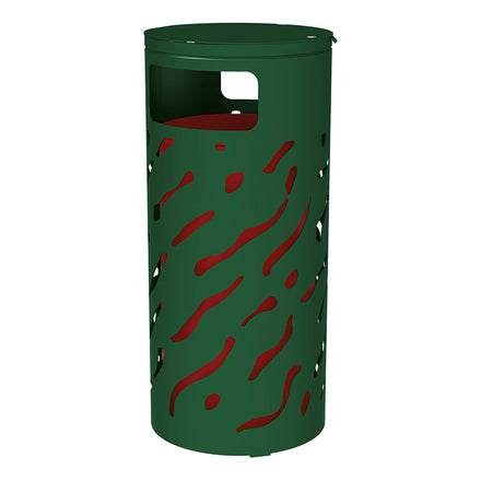 Procity Venice Round Litter Bin (Cover / With Internal Painted Galvanised Bucket / Galvanised & Powder Coated Moss Green RAL 6005)