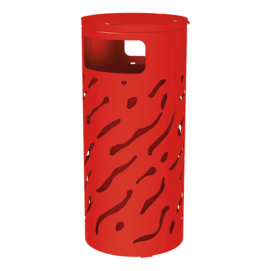 Procity Venice Round Litter Bin (Cover / With Internal Painted Galvanised Bucket / Galvanised & Powder Coated Traffic Red RAL 3020)