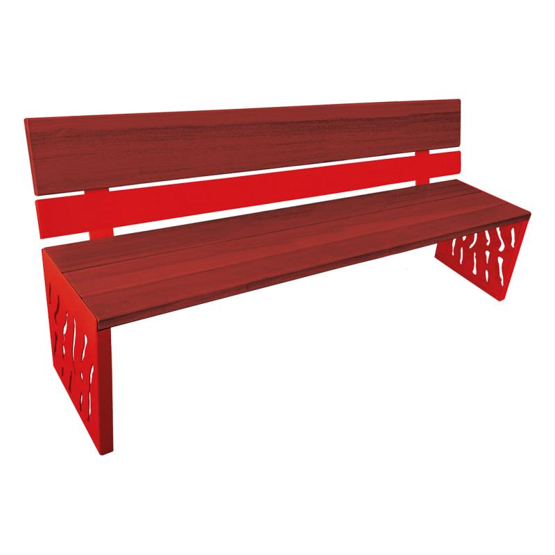 Procity Venice Seat Bench 1.8m (Steel & Wood Backed / Mahogany Stained Hardwood Slats / Traffic Red RAL 3020)