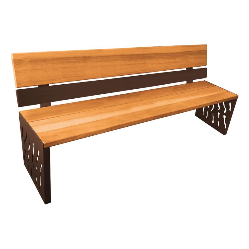 Procity Venice Seat Bench 1.8m (Steel & Wood Backed / Light Oak Stained Hardwood Slats / Chocolate Brown RAL 8017)