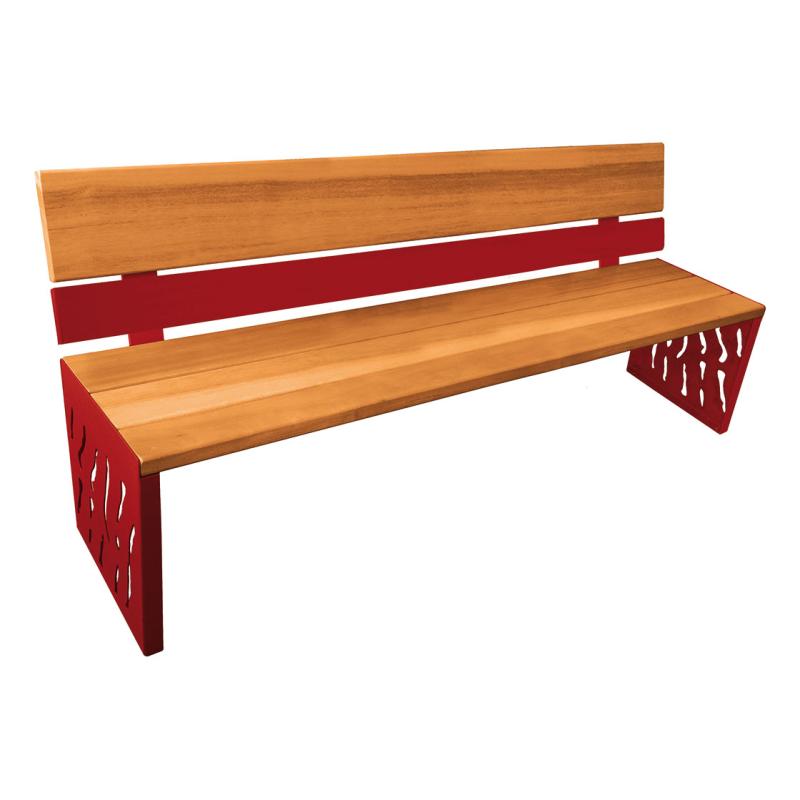 Procity Venice Seat Bench 1.8m (Steel & Wood Backed / Light Oak Stained Hardwood Slats / Maroon RAL 3004)