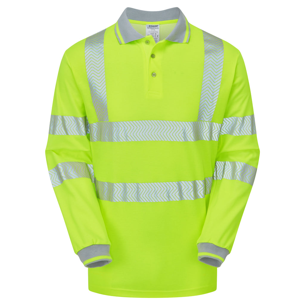 Pulsar Life Mens Hi Vis Yellow Long Sleeved Polo Shirt LFE903