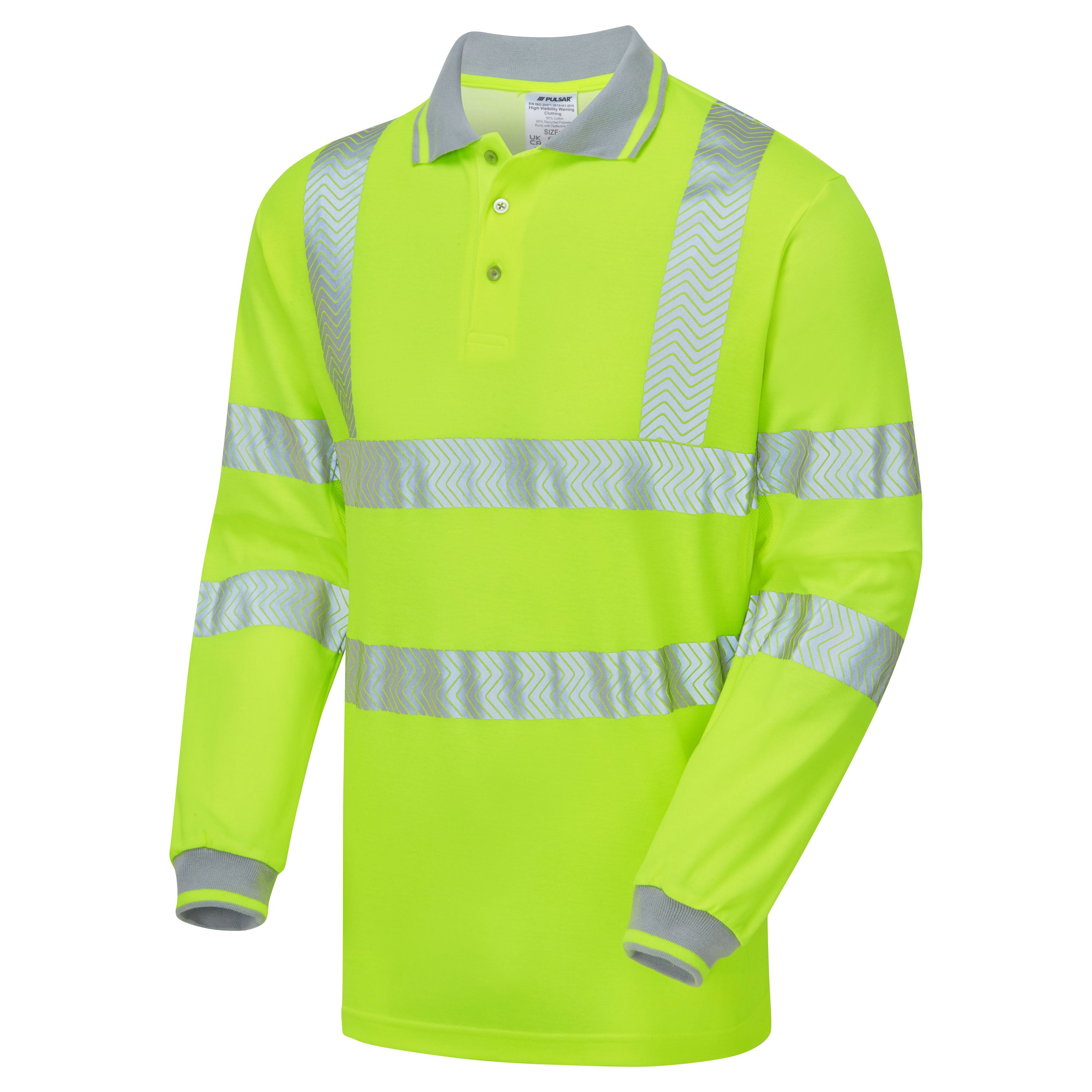 Pulsar Life Mens Hi Vis Yellow Long Sleeved Polo Shirt LFE903