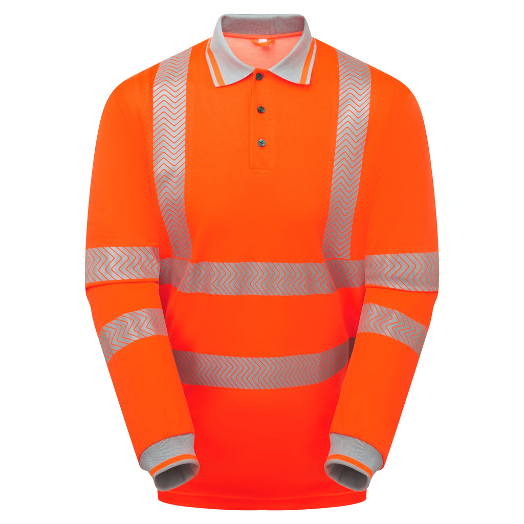 Pulsar Life Mens Rail Spec Hi Vis Orange Long Sleeved Polo Shirt LFE926-NB