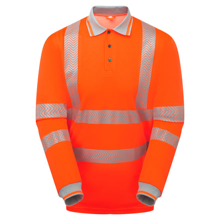 Pulsar Life Mens Rail Spec Hi Vis Orange Long Sleeved Polo Shirt LFE926-NB