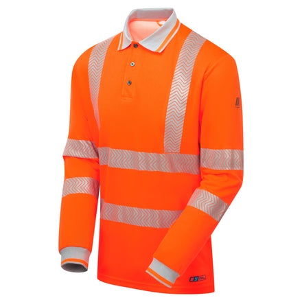 Pulsar Life Mens Rail Spec Hi Vis Orange Long Sleeved Polo Shirt LFE926-NB