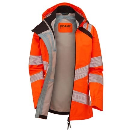 Pulsar Life Ladies Rail Spec Hi Vis Orange Waterproof Shell Jacket LFE960