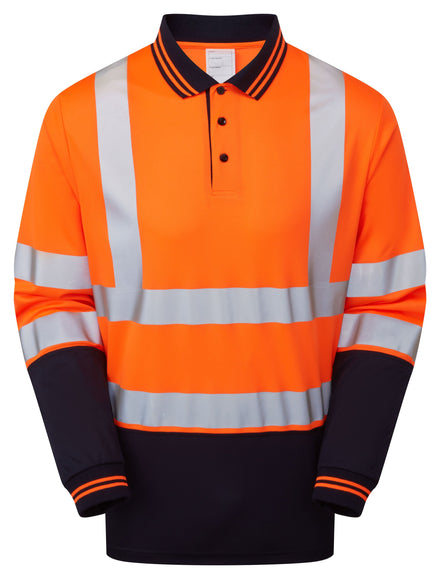 Pulsar Protect Two-Tone Long Sleeve Polo Shirt Hi-Vis Orange P303