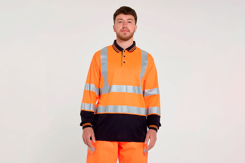 Pulsar Protect Two-Tone Long Sleeve Polo Shirt Hi-Vis Orange P303