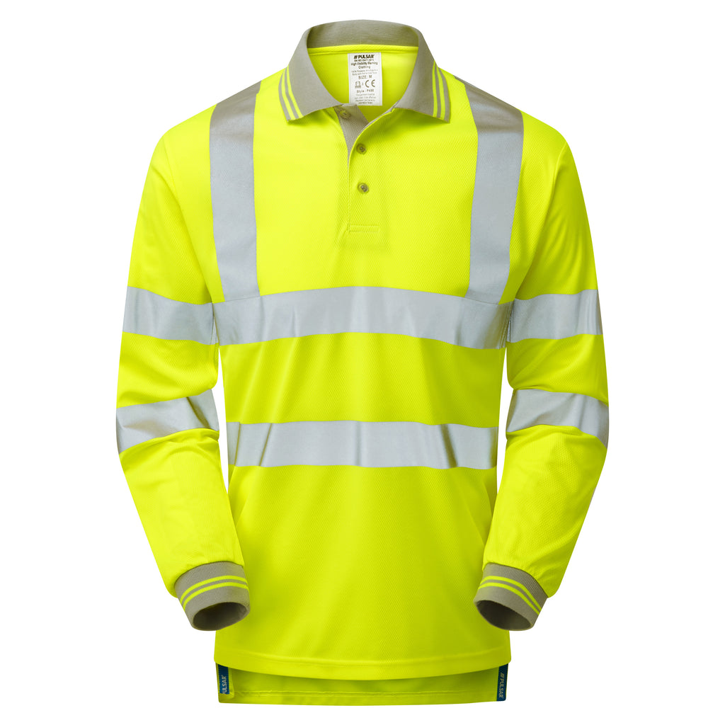 Pulsar Protect Hi Vis Yellow Long Sleeved Polo Shirt P458