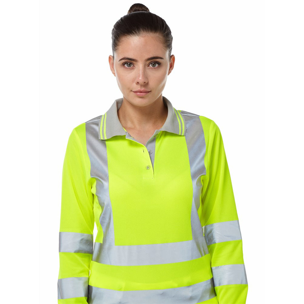 Pulsar Protect Ladies Hi Vis Yellow Long Sleeved Polo Shirt P702