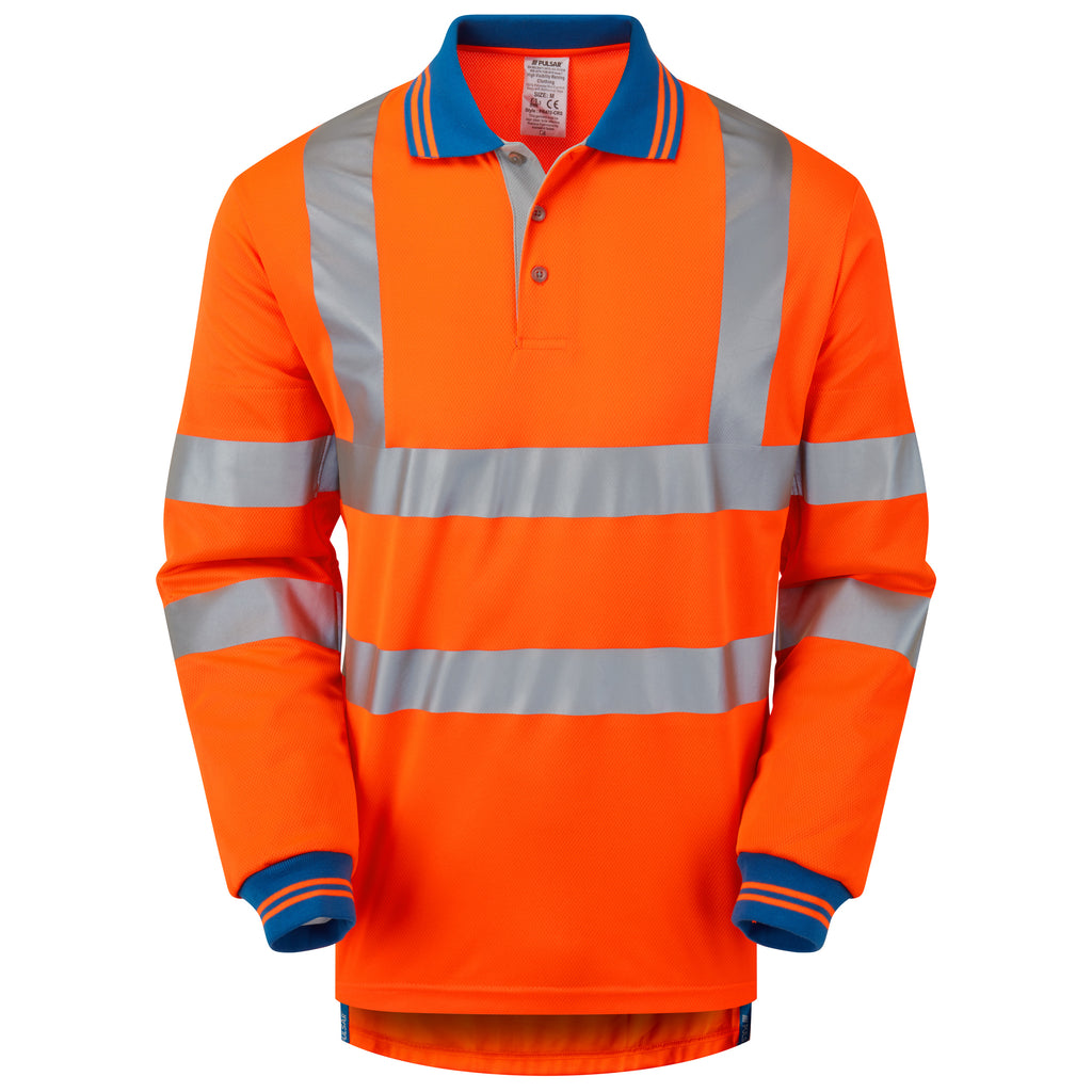 Pulsar Protect Hi Vis Orange Cut Resistant Long Sleeved Polo Shirt PR470-CRS