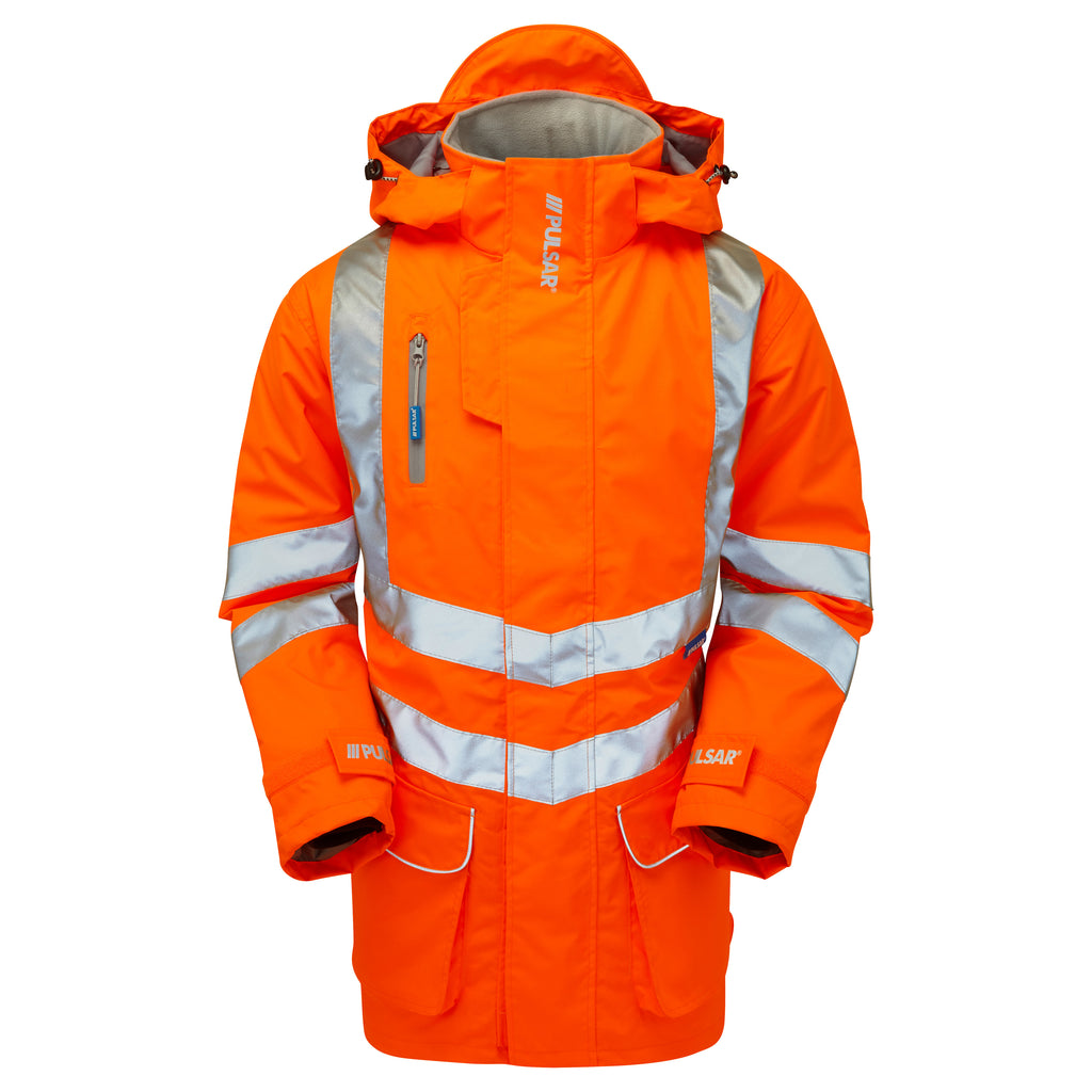 Pulsar Protect Rail Spec Hi Vis Orange Mesh Lined Storm Coat PR499