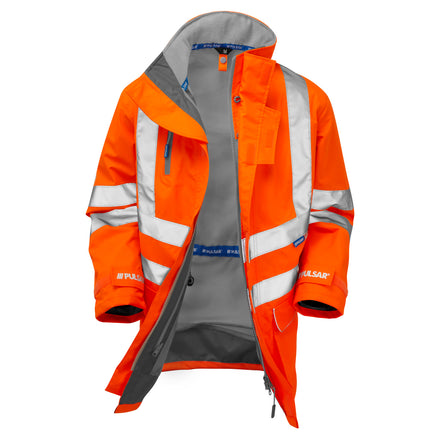 Pulsar Protect Rail Spec Hi Vis Orange Mesh Lined Storm Coat PR499