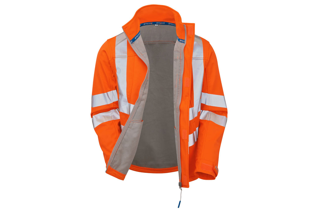 Pulsar Protect Mens Hi Vis Orange Interactive Softshell Jacket PR535