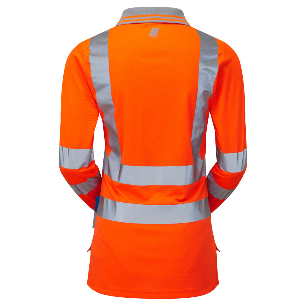 Pulsar Protect Ladies Rail Spec Hi Vis Orange Long Sleeved Polo Shirt PR703