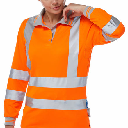 Pulsar Protect Ladies Rail Spec Hi Vis Orange Long Sleeved Polo Shirt PR703