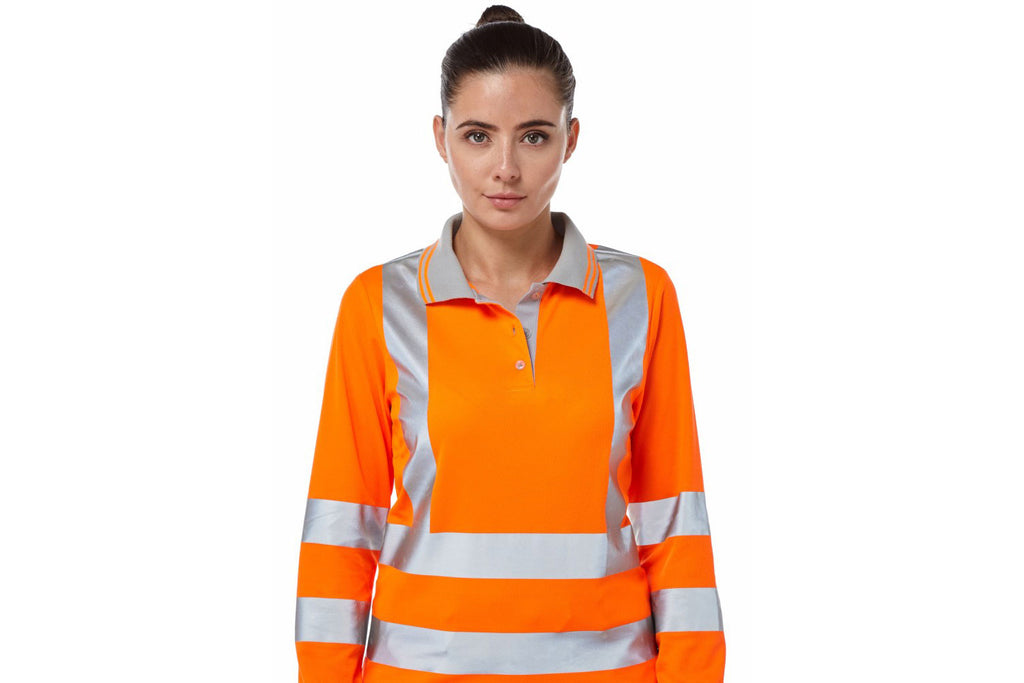 Pulsar Protect Ladies Rail Spec Hi Vis Orange Long Sleeved Polo Shirt PR703