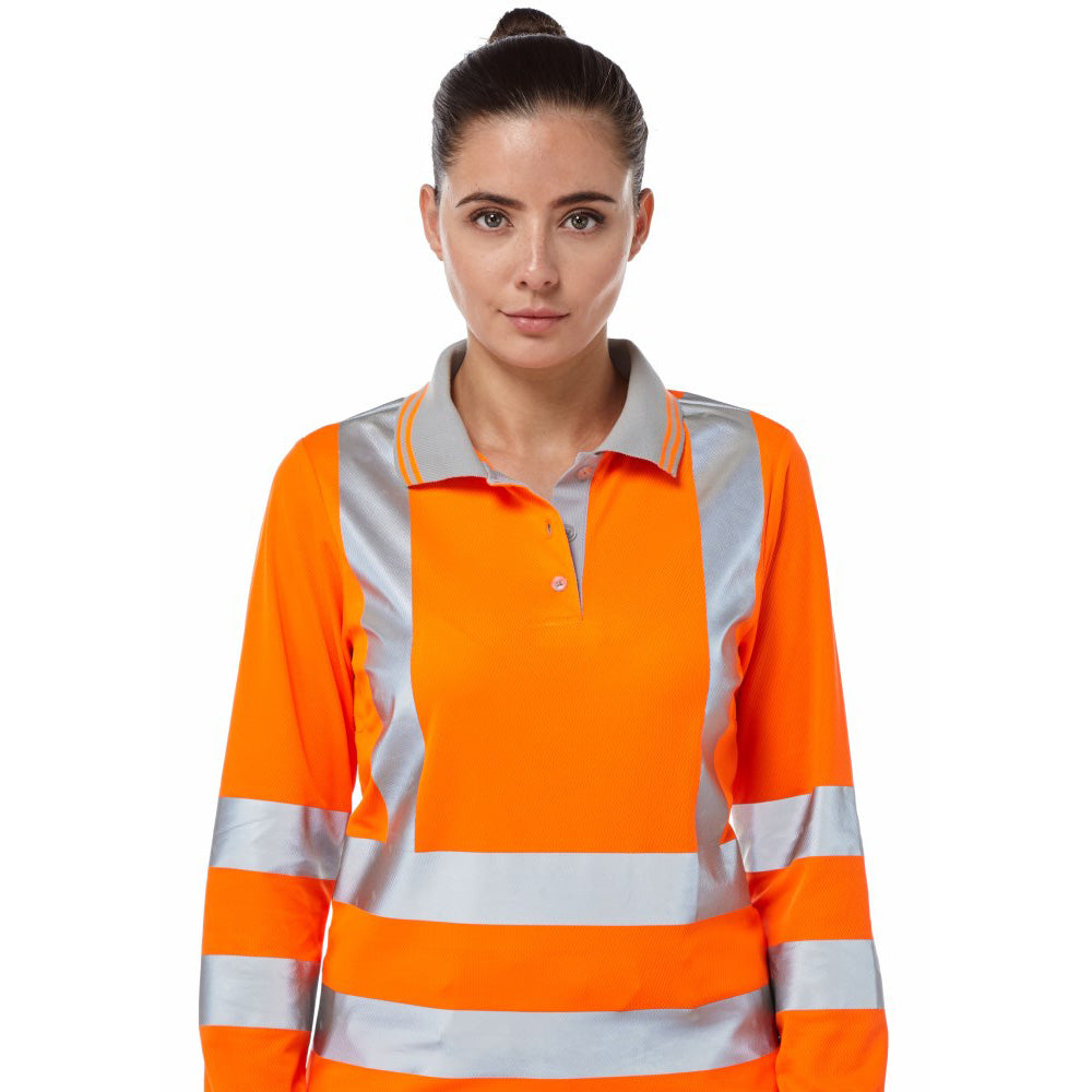 Pulsar Protect Ladies Rail Spec Hi Vis Orange Long Sleeved Polo Shirt PR703