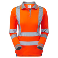 Pulsar Protect Ladies Rail Spec Hi Vis Orange Long Sleeved Polo Shirt PR703