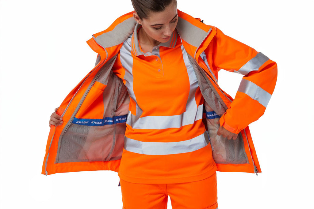 Pulsar Protect Ladies Rail Spec Hi Vis Orange Storm Coat PR705