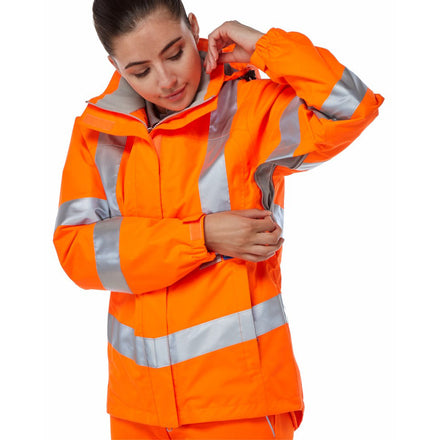 Pulsar Protect Ladies Rail Spec Hi Vis Orange Storm Coat PR705