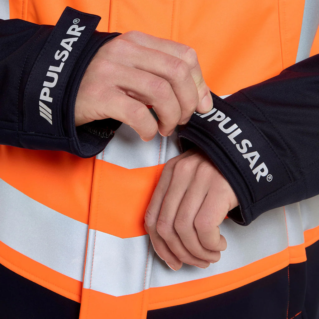 Pulsar Protect Mens Hi-vis Orange/Navy Blue Two Tone Interactive Softshell Jacket P307
