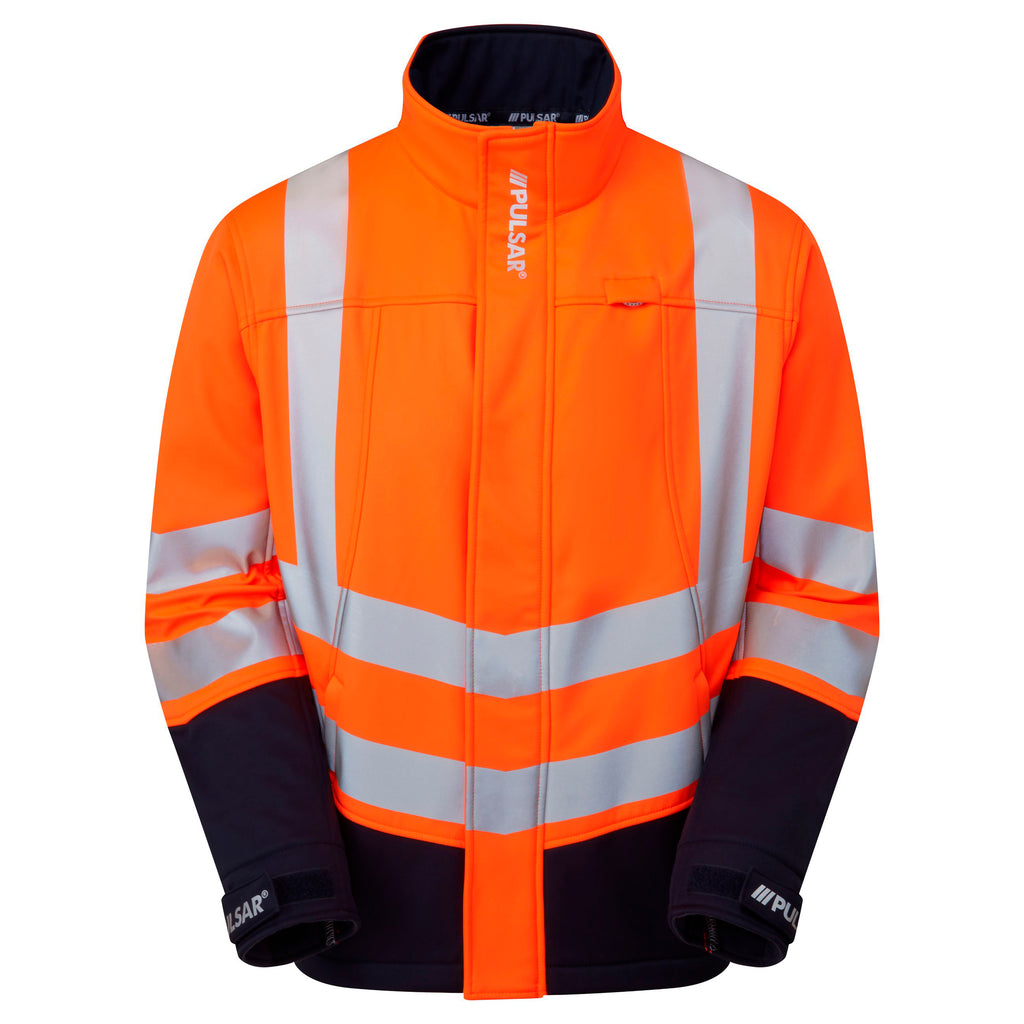 Pulsar Protect Mens Hi-vis Orange/Navy Blue Two Tone Interactive Softshell Jacket P307