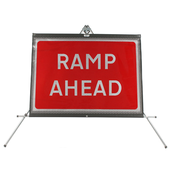 Powered Ramp Sign Ramp Ahead Roll-Up Sign | Dia. 7010 | RA1 | 1050x750mm – Start Safety UK
