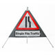 Road Narrows Right Sign dia. 517 Inc. Sup. 'Single File Traffic' - Classic Roll Up Sign / RA1