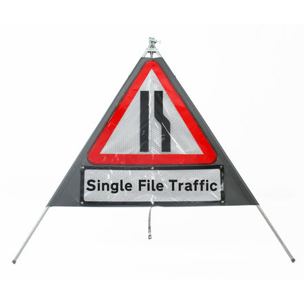 Road Narrows Right Sign dia. 517 Inc. Sup. 'Single File Traffic' - Classic Roll Up Sign / RA1