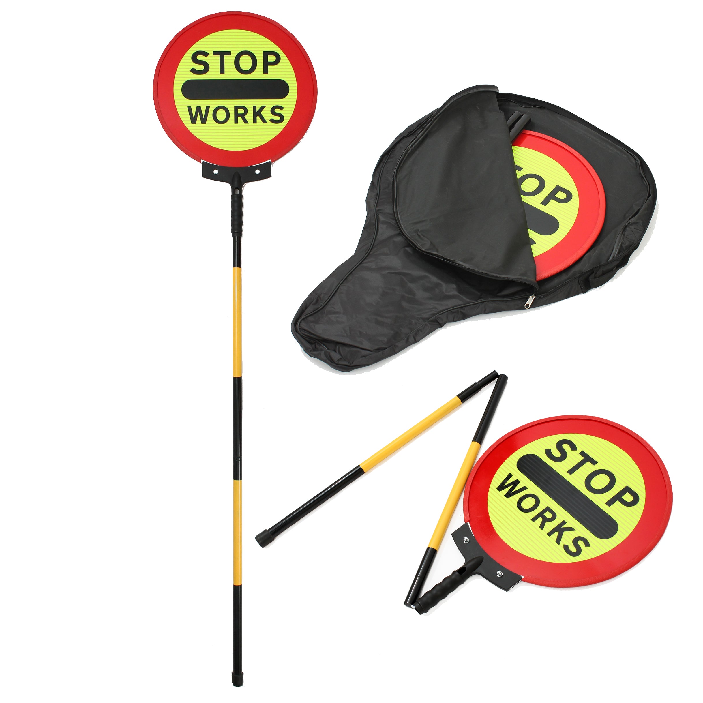 Stop Works Sign 450mm Face Collapsible Pole – Start Safety UK