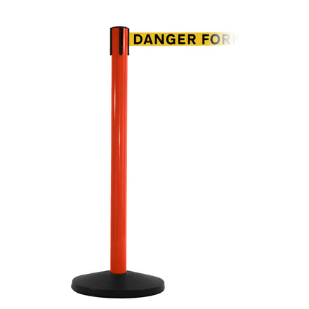 SafetyMaster 450 3.4m x 50mm Belt Barrier System (Red / Danger Fork Lift Trucks | Yel-Blk)