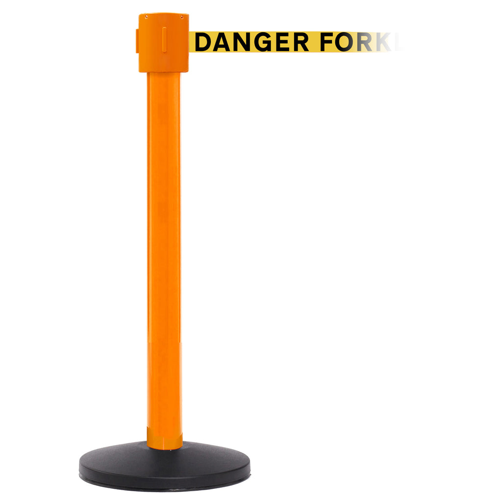 SafetyPro 335 10.6m x 50mm Belt Barrier System (Orange / Danger Fork Lift Trucks | Yel-Blk)