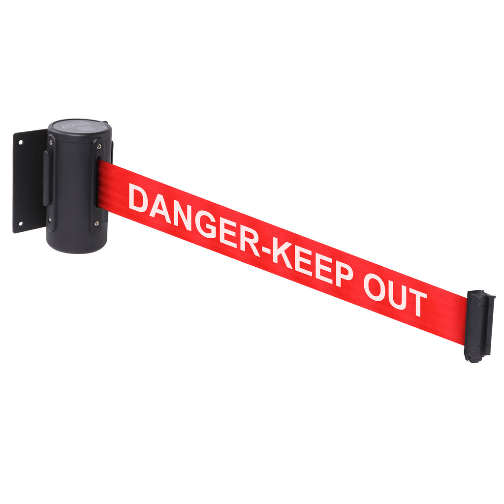 WallMaster 300 50mm Wall Mounted Belt Barrier System (2.3m / Black / Danger Keep Out | Red-White)