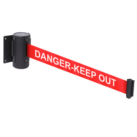 WallMaster 400 50mm Wall Mounted Belt Barrier System (3.9m / Black / Danger Keep Out | Red-White)