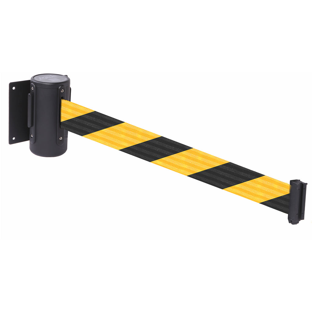 WallMaster 300 50mm Wall Mounted Belt Barrier System (2.3m / Black / Yellow / Black Chevron)