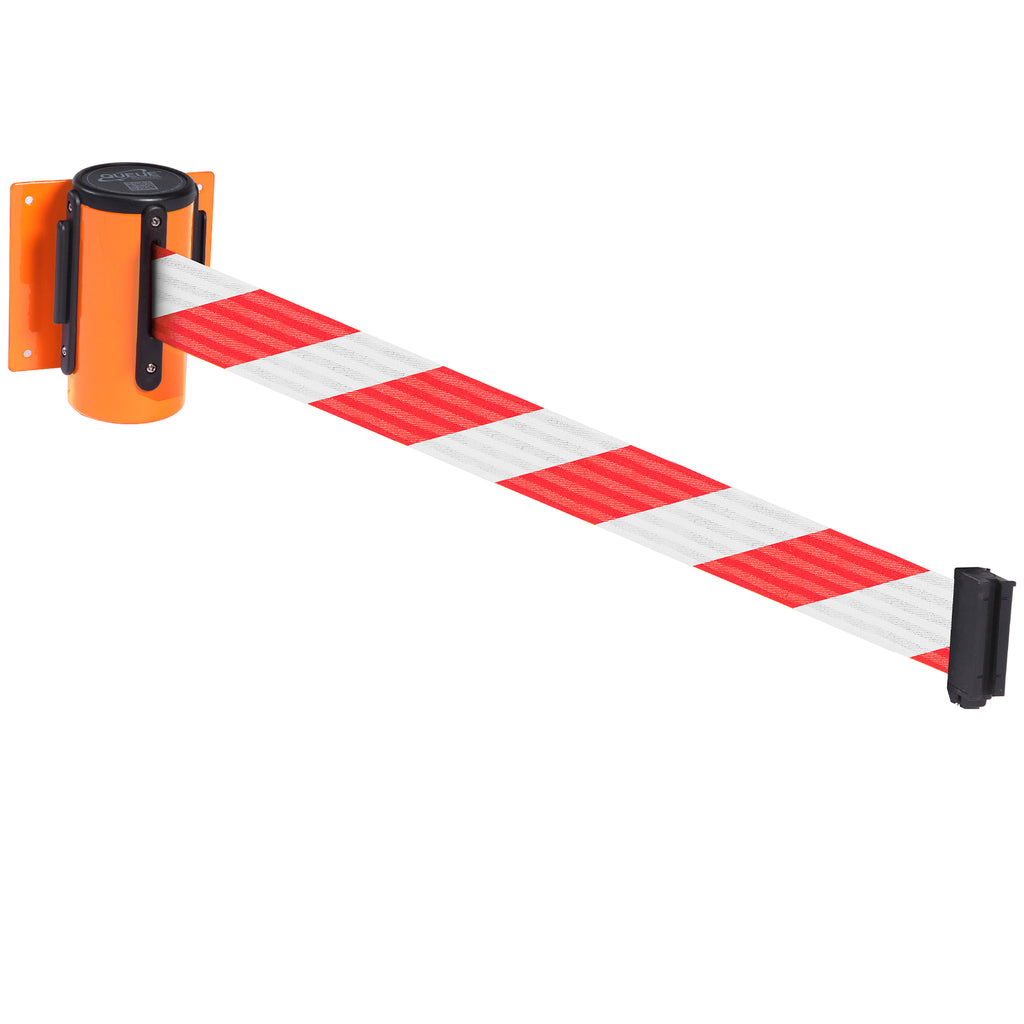 WallMaster 300 50mm Wall Mounted Belt Barrier System (2.3m / Orange / Red / White  Chevron)