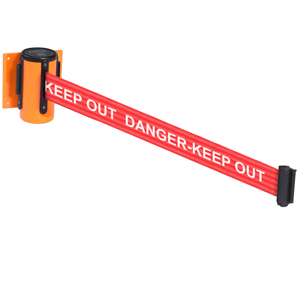 WallMaster 300 50mm Wall Mounted Belt Barrier System (2.3m / Orange / Danger Keep Out | Red-White)