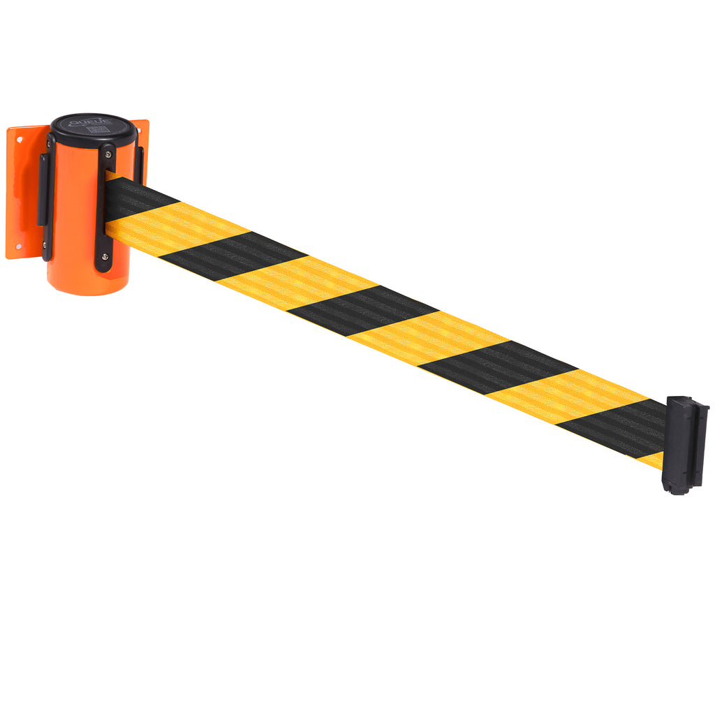 WallMaster 300 50mm Wall Mounted Belt Barrier System (2.3m / Orange / Yellow / Black Chevron)