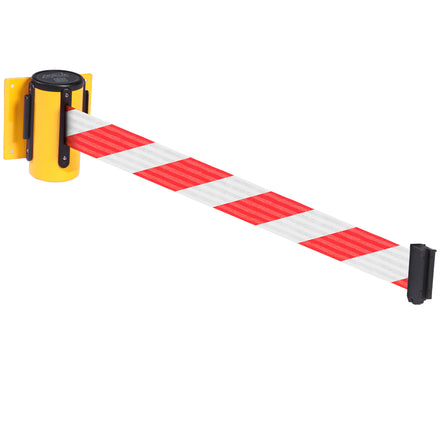 WallMaster 300 50mm Wall Mounted Belt Barrier System (2.3m / Yellow / Red / White  Chevron)