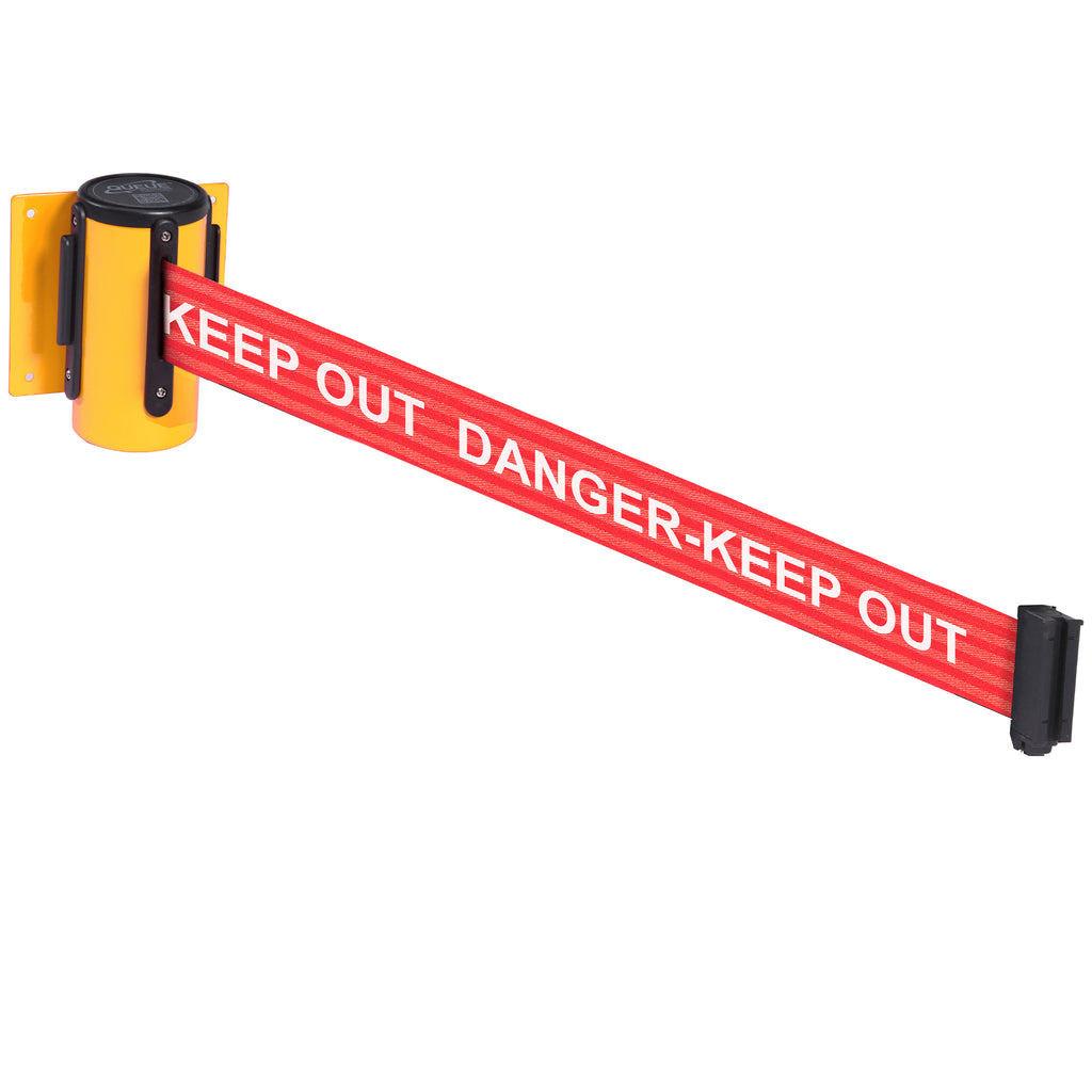 WallMaster 300 50mm Wall Mounted Belt Barrier System (2.3m / Yellow / Danger Keep Out | Red-White)