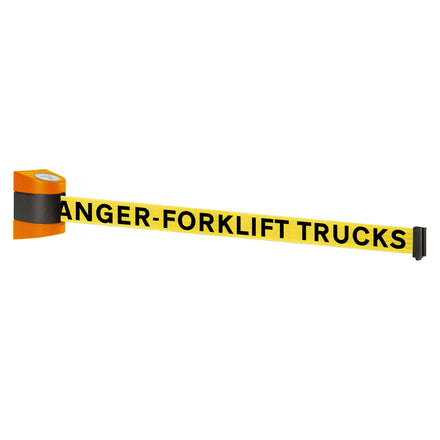 WallPro 400 4.6m x 50mm Belt Barrier System (Orange / Danger Fork Lift Trucks | Yel-Blk)