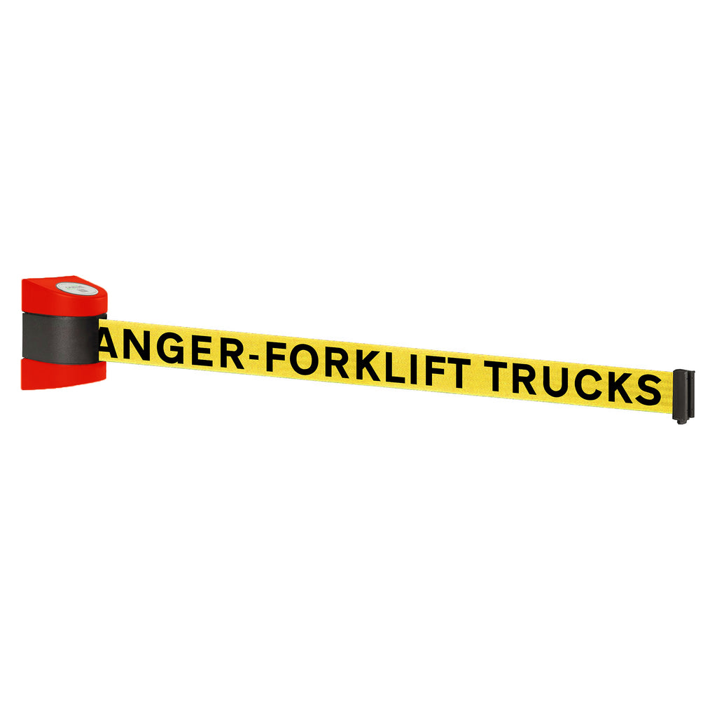 WallPro 400 4.6m x 50mm Belt Barrier System (Red / Danger Fork Lift Trucks | Yel-Blk)